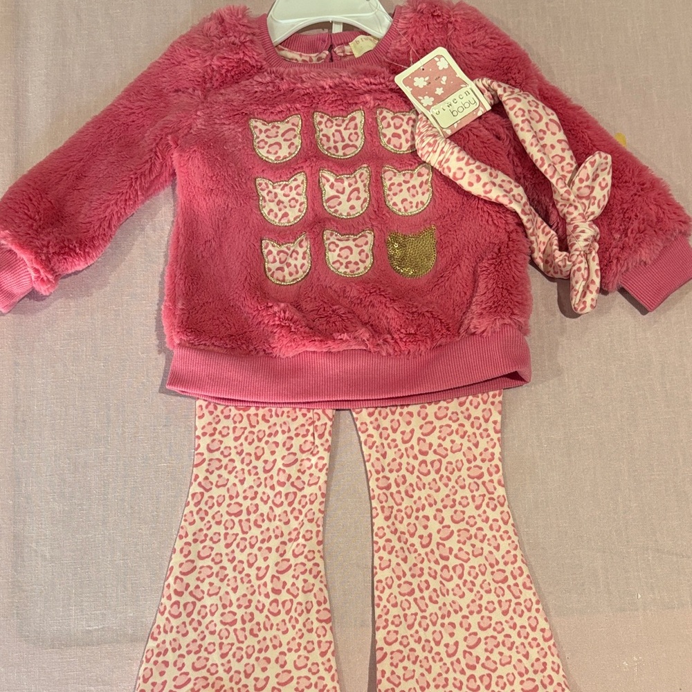 Pink Fuzzy Cat Outfit with Headband